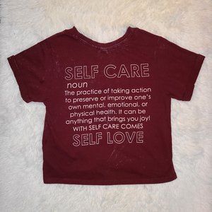 Burgundy Vintage crop top "Self Care"